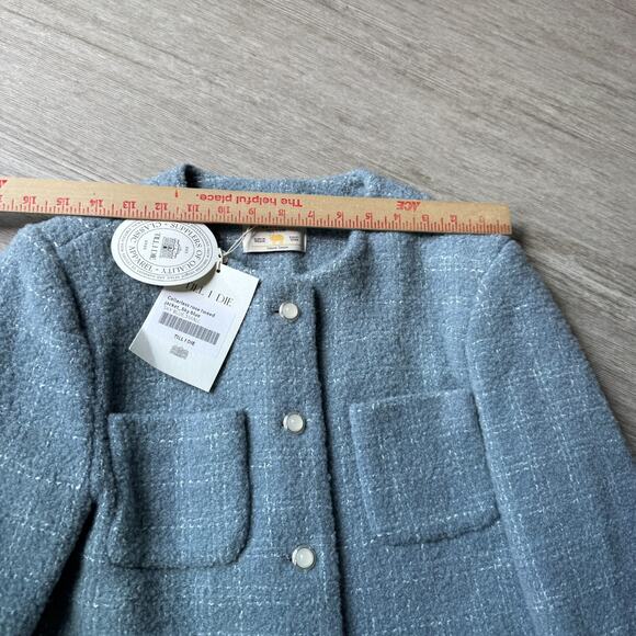 Till I Die Collarless Tweed Wool Jacket Blazer Blue S Korean Designer NWT - Picture 9 of 11